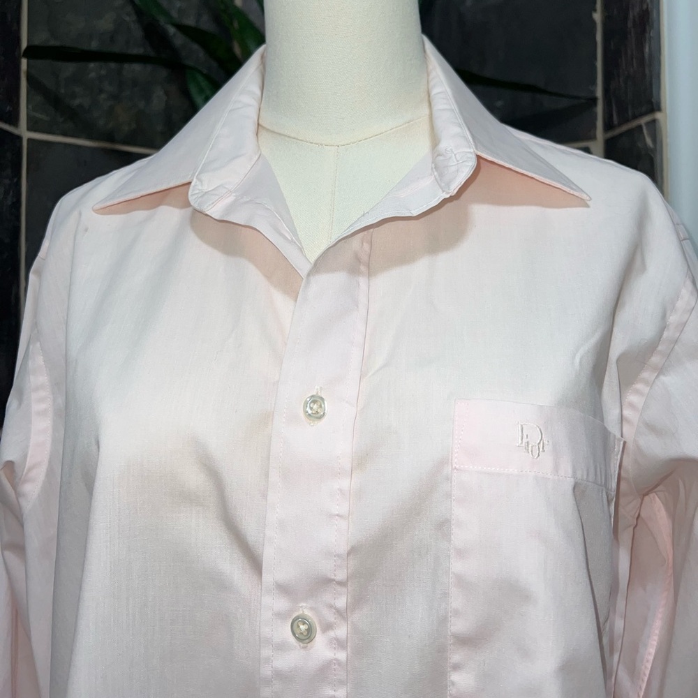 Vintage Christian Dior Light Pink Long Sleeve Button-Up. Size 15 1/2- 34-35